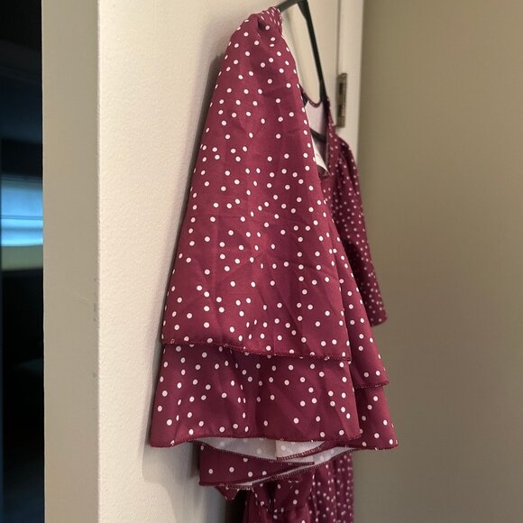 NWT Bloomchic Purple Polkadot Maxi Dress with Double Flutter Sleeves sz 18-20 - Picture 7 of 13